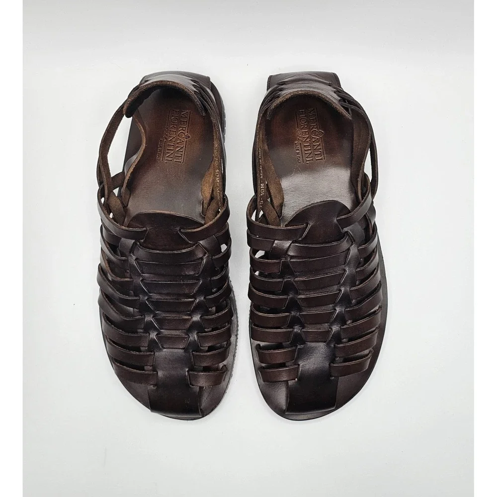 Mercanti Fiorentini Mens Woven Huarache Fisherman Sandals Brown Leather US 10